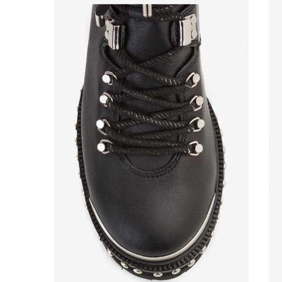 NEW LOLA CRUZ Leather Lace Up studded moto Booties in black for women 72 10j5 - Picture 4 of 8